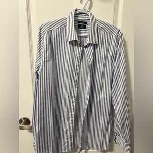 RW&CO. White and Blue Striped Dress Shirt